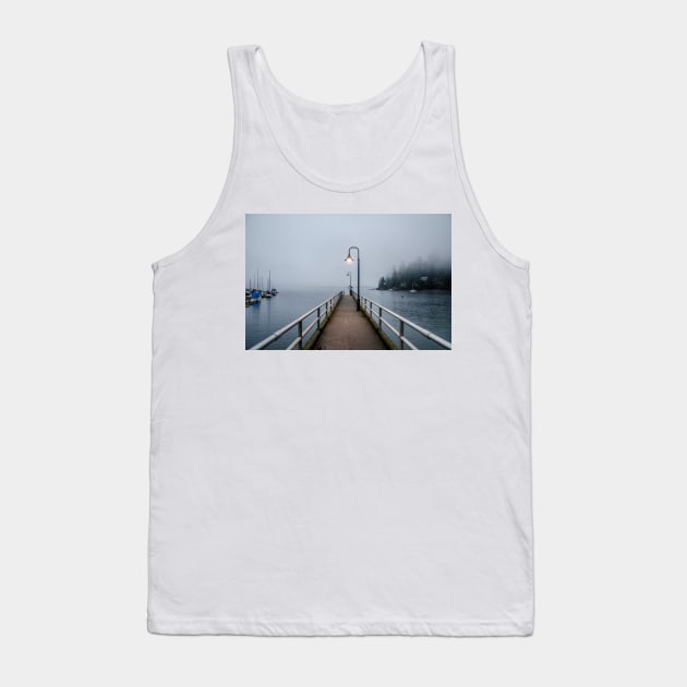 A Pier Piercing The Fog Tank Top by pmcmanndesign